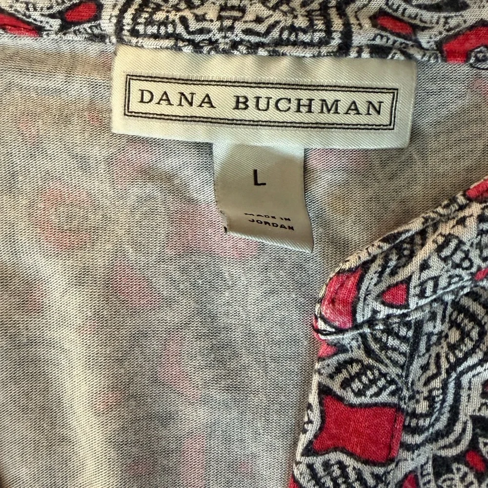 Patterned Gray and Red Women Top large Dana Buchman